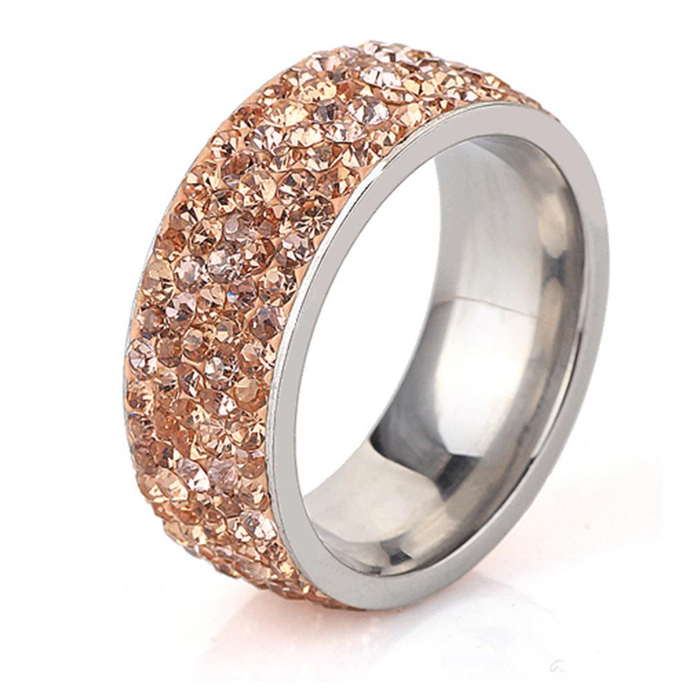 8mm Fashion Zircon Inlaid Gradient Ring for Women Men Stainless Steel Exquisite Ring Jewelry Party Birthday Gift Wholesale