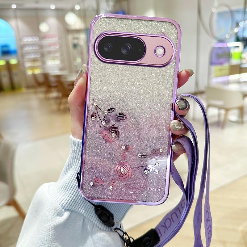 

KADEM Чехол для Google Pixel 10/10 Pro с цветочным узором, ТПУ, градиентная накладка на телефон со шнурками Purple