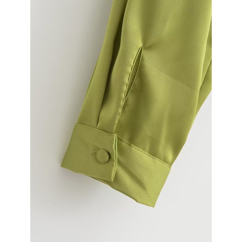 Kaslead Fashion Style Silk Satin Texture Long Sleeves Shirt