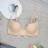 Elegant Nude Bow Front Buckle Anti-sagging Bra with Gathering Effect