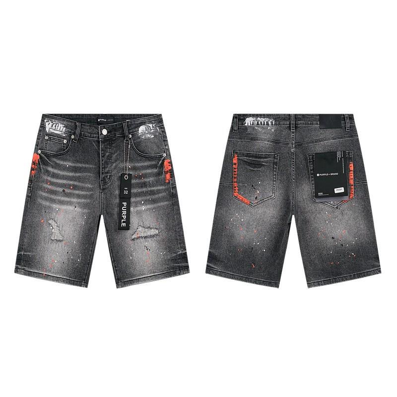 Purple Jeans Streetwear Loose Fit Denim Shorts Men Women Mid-Rise Straight Cut With Embroidery Stone Wash