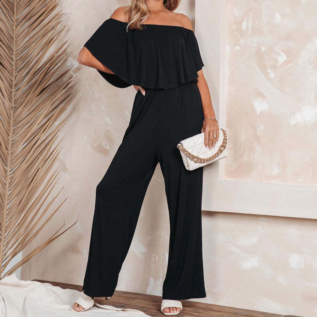 Frühling Sommer Rot Schwarz Blau Schulterfrei Mode Elegant Lässig Weites Bein Overall für Frauen
