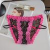 Donna Estate Sexy Puro Desiderio Stampa Leopardo Bordo in Pizzo Fiocco in Tinta Cintura Sottile Vita Bassa Slip a Triangolo