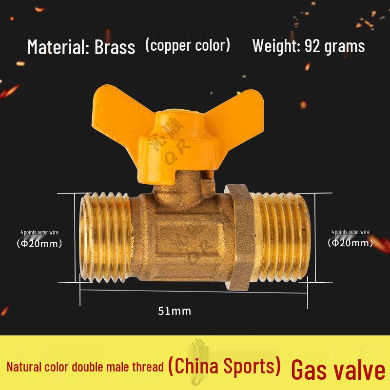 Thickened All-Copper 4-Point Natural Gas Ball Valve with Internal/External Thread and Single Nozzle Tee Switch