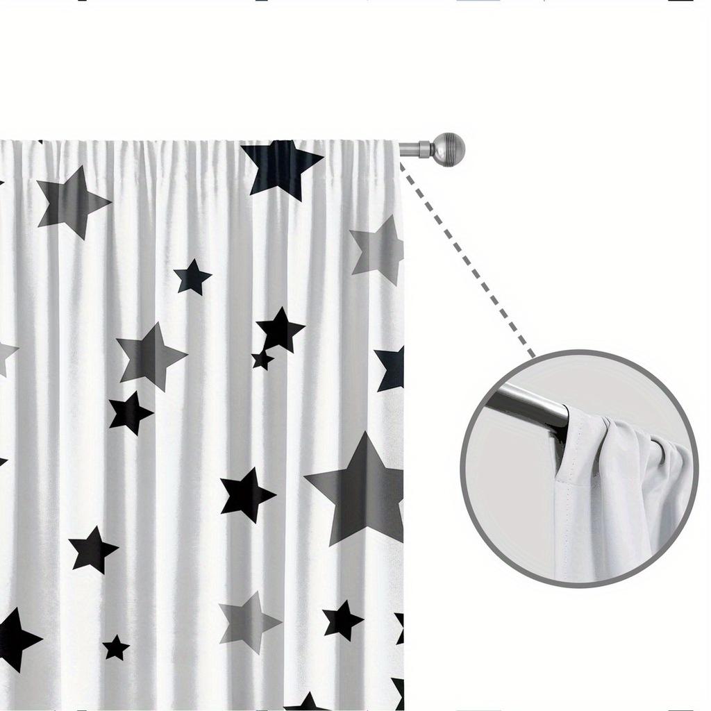 2-piece star print curtains   polyester fabric   machine washable   suitable for bedroom living room decoration
