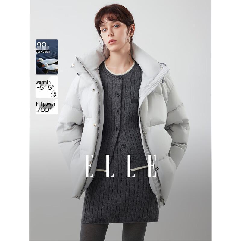 ELLE Women's 90% Duck Down Loose Hooded Puffer Jacket