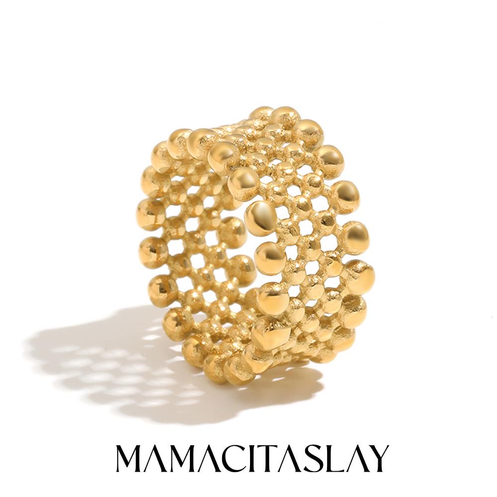MamacitaPlay 316L Нержавіюча сталь Сітчастий Порожнистий Кульковий Кільце 18K Позолочений Водонепроникна Біжутерія Для Жінок Тренд Повсякденне Носіння