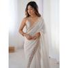 Elegant White Party Wear Georgette Saree with Embroidered Lace Border