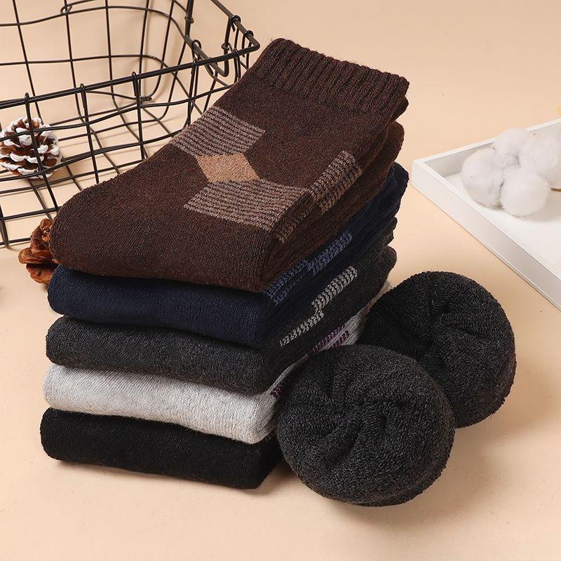5 Paar Herren Mid-Calf Socken Vintage Warme Socken Strick Socken für Winter