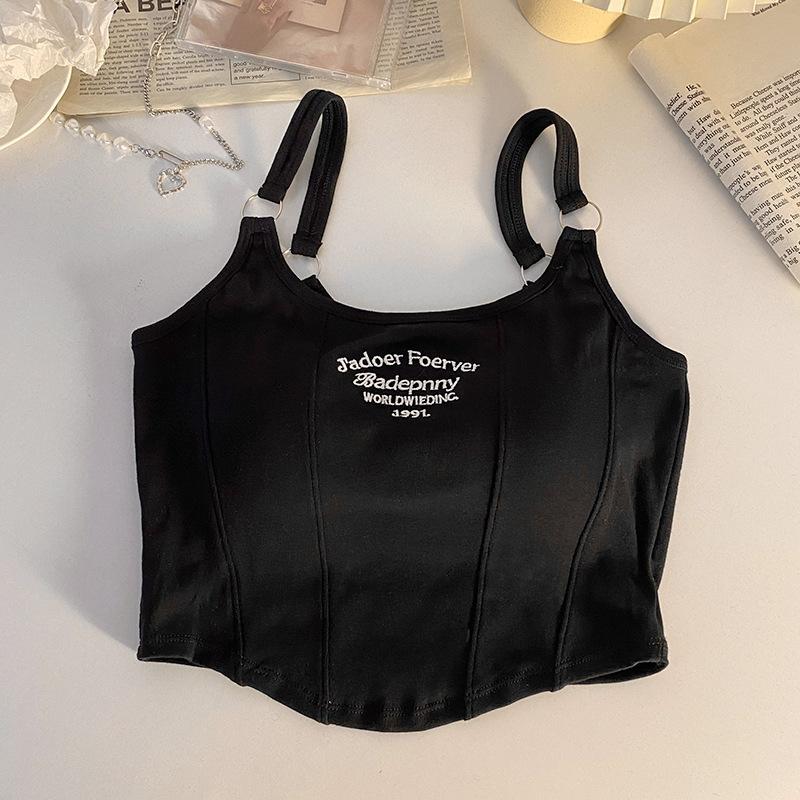 

Spice girl beautiful back inside with summer outside wear design sense niche short top underwear outside wear with chest pad sling vest women One size fits all ( 40-65kg ) чёрный