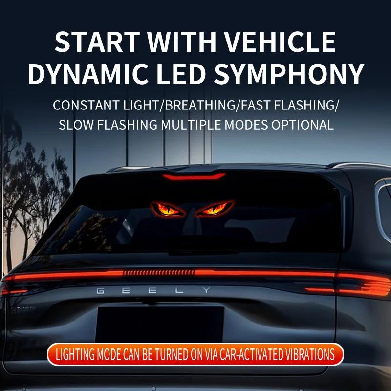 Solar Power Car Demon Eye Light Cool Flashing Warning Light Safety Suction Cup Installation Rear Window Light Auto Decoration Neon Lights 4