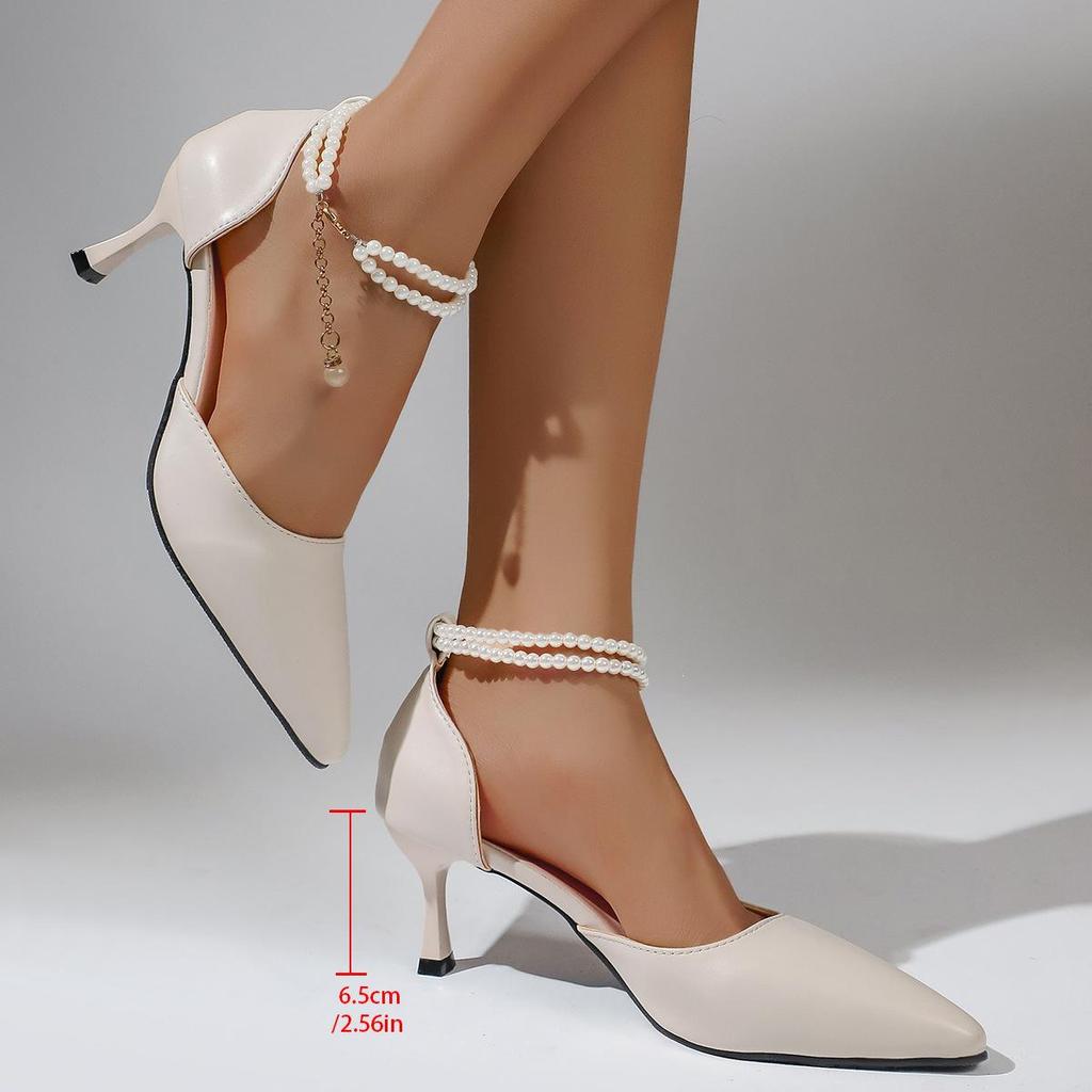 Plus Size Pointed Toe Stiletto Sandals with Pearls