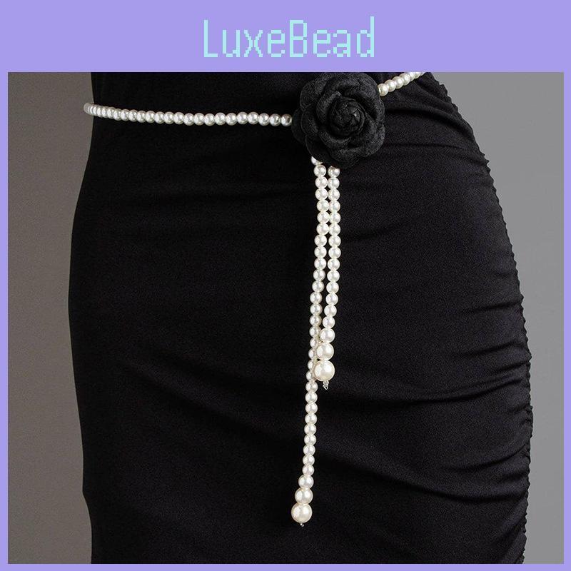 Waist Fashion Pearl Chain With Camellia Flower Decor Women Accessory Dress