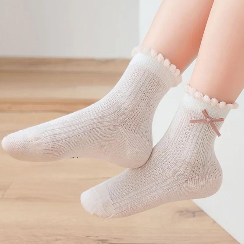 5 Pairs Kids Cotton Mesh Socks Thin Breathable Summer Cartoon Flower Princess Short Socks For Girls And Boys