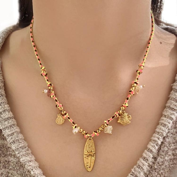 Gold Copper Fish Pendant Necklace Adjustable Braided Cord Jewelry Bohemian Oceanics Theme for Women