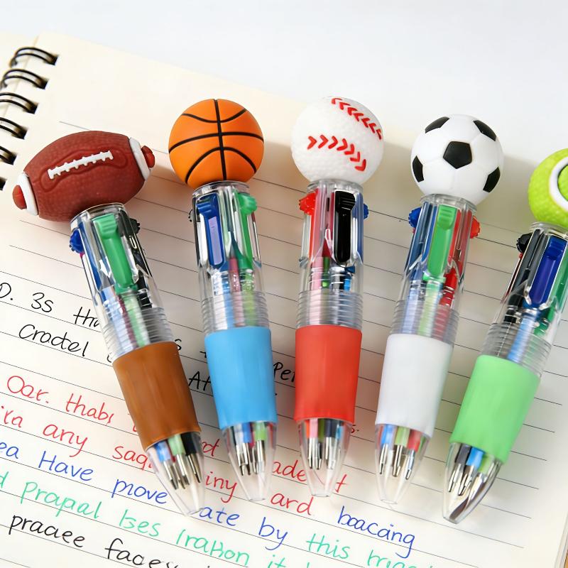 Bulk Sports Ballpoint Pens Four Color Ink Football Basketball Design School Office Use for Kids Writing Party Supplies