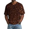 Herren T-Shirt mit Leopardenmuster, Atmungsaktives V-Ausschnitt Kurzarm Oberteil für Herren, Lässiges Mode Sommer T-Shirt