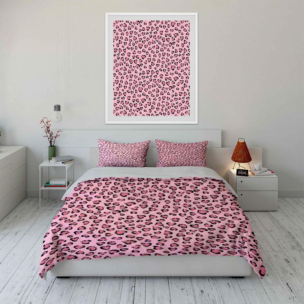 "Pink Leopard Print Decor Set" Soft Skin-Friendly Bedding Set Includes 1 Duvet Cover And 2 Pillowcase Gift