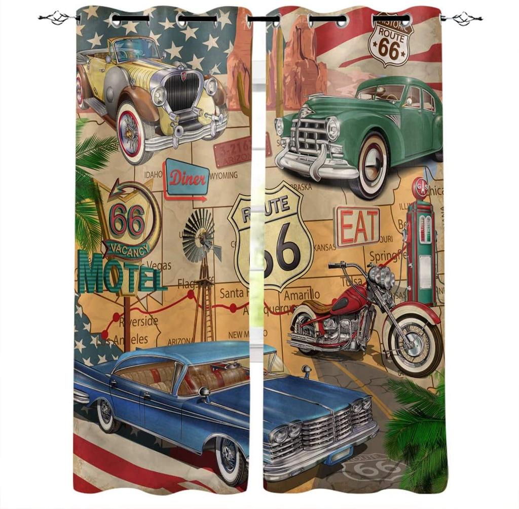 Bedroom Kitchen Curtain Vintage Classic Antique Car Retro Window Curtains for Living Room Decorative Items