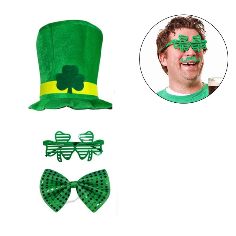 St Patrick Day Green Costume Accessories Shamrock Hat Wristband Irish National Day Celebration Party Props Supply 8PCS