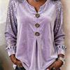 Women Velvet Blouse Sequin Long Sleeve V Neck Button Top Casual Elegant Party Shirt