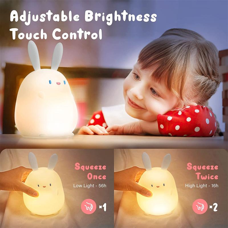 Silicone Led Bunny Lamp Rechargeable Touch Sensor Nursery Night Light With Timer Girls Birthday