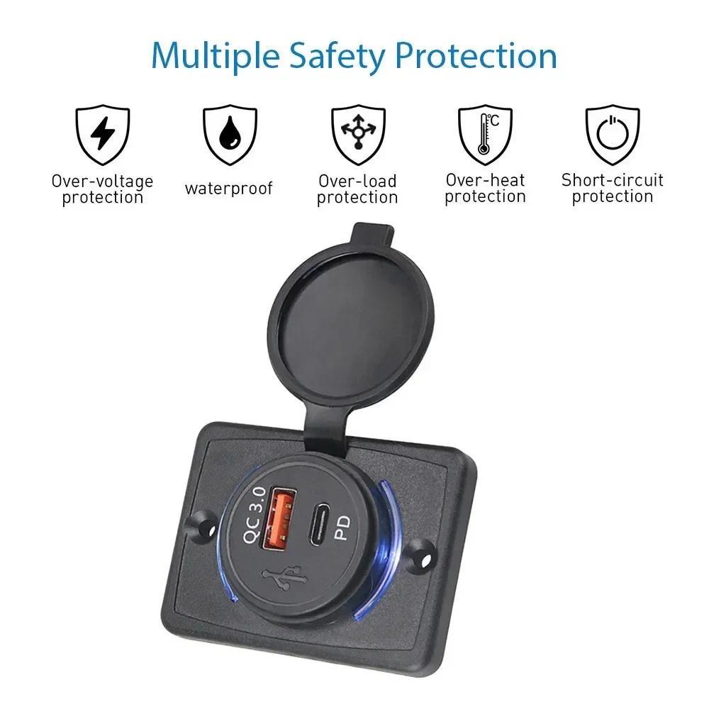 Universal Mount USB Charger 53W Dual Port QC3.0 PD Type-C 12V 24V LED Display