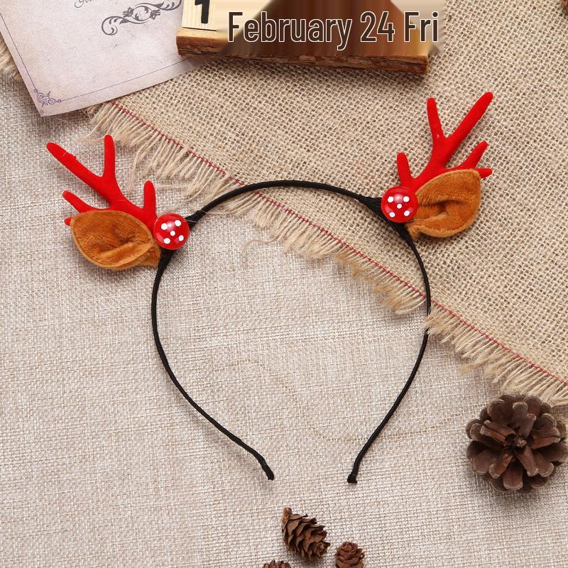 2025 Trendy Christmas Headband with Mushroom Ears & Antlers - Plush Hair Clip for Live Stream or Dress-up