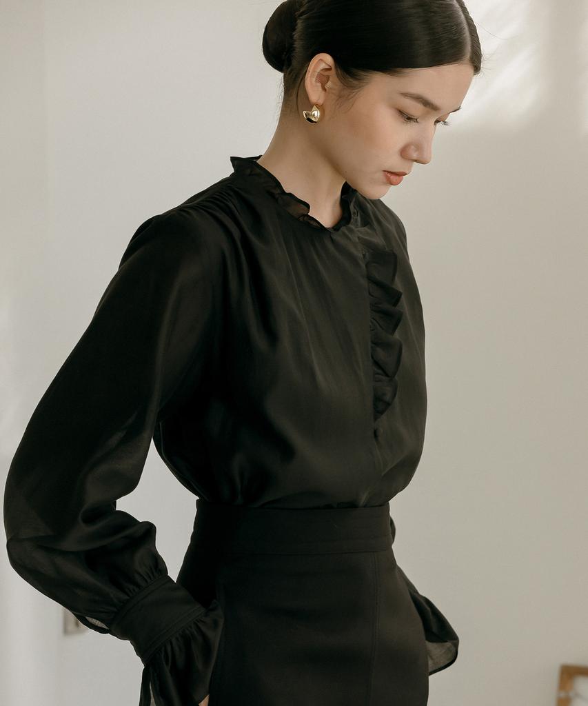 Meibeoyu Trimming Frill Blouse _ Black