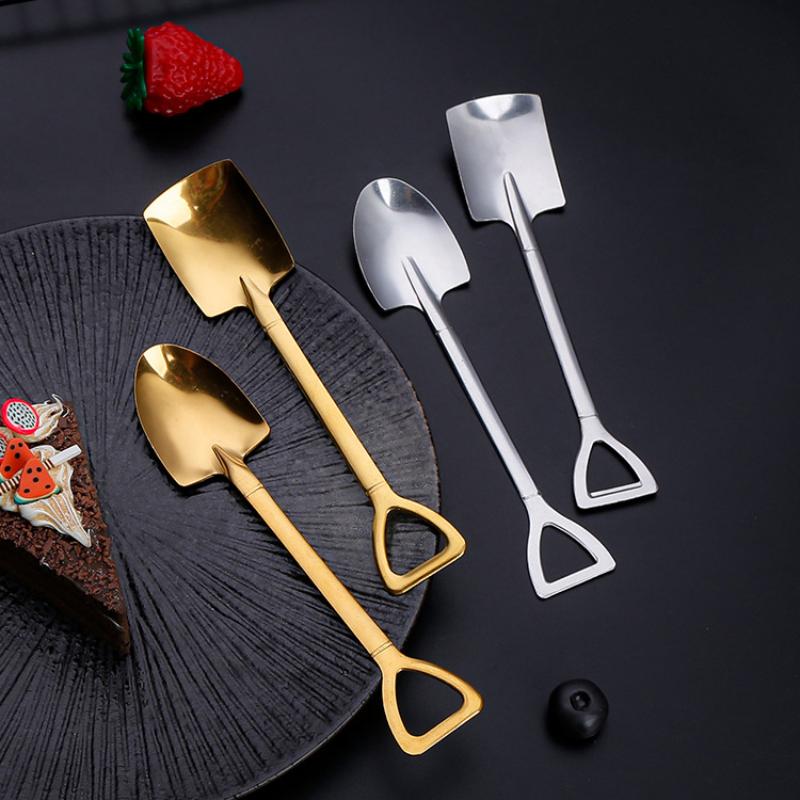 Stainless Steel Shovel Spoons Lightweight Portable Creative Food Safe for Ice Cream Travel Office Snack Time