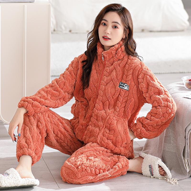 

Пижама женская зимняя коралловый флис женский флис утолщенный теплый осенне-зимний женский фланелевый зимний комплект домашней одежды 3XL