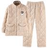 Paar Schlafanzüge Winter Damen Korallenfleece Herren Winterfleece Verdickt Dreilagig Gepolsterte Jacke Rollkragen Loungewear Set