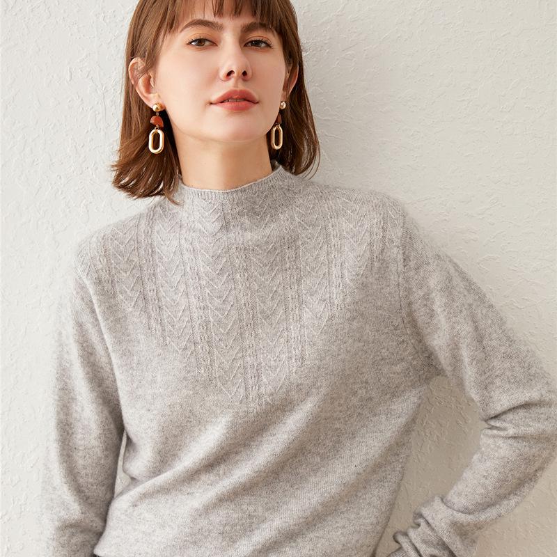 2026 Autumn/Winter Women's Knit Sweater, Half-High Collar Crochet Base Layer, Long Sleeve
