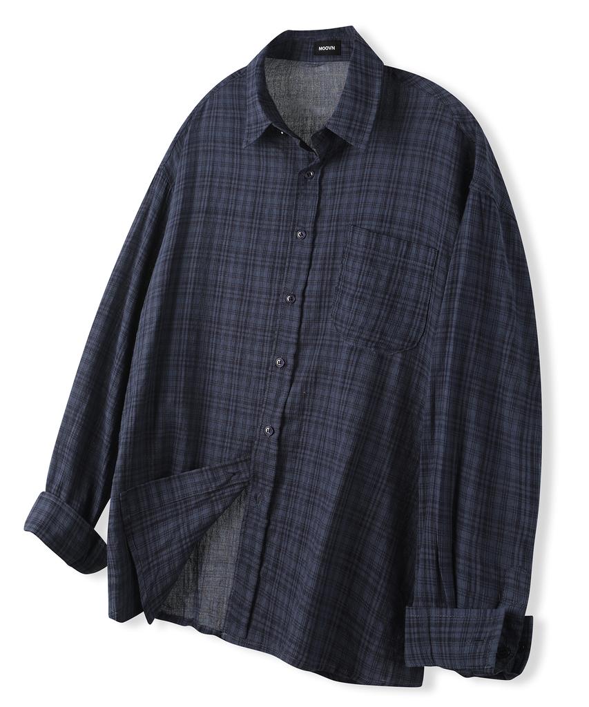 Mubeun Vintage Grunge Check Shirt Navy