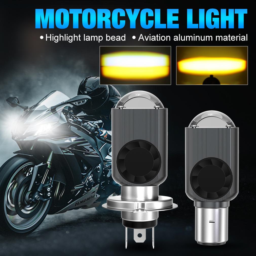 1Pc H4 LED Dual Color Motorcycle Headlight Bulbs BA20D with Fan Hi/Lo Beam 15W 12000LM 12V Fog Lamp Scooter Yellow White 3000K 6000K Motor Accessories