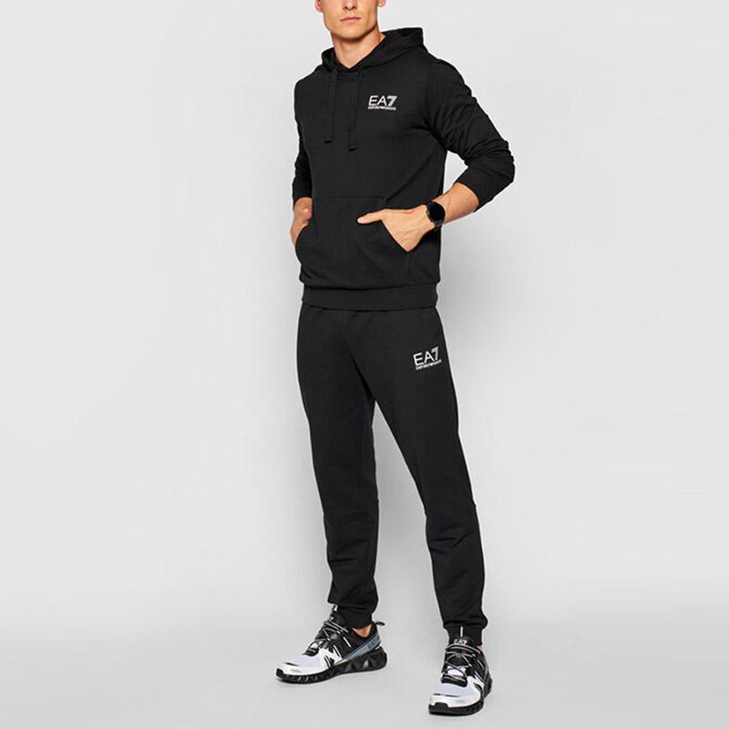 Emporio Armani EA7 Side Sleeve Letter Print Long Sleeve Hooded Sweatshirt Men sweatshirt Black 8NPM18-PJ05Z-0203