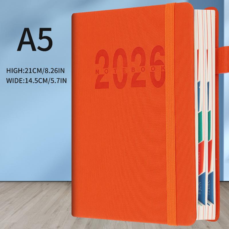 

1Pc New Year of 2026 Hardcover Leather Notepad 400 Pages Daily Monthly Planner For Daily Scheduling and Plan оранжевый