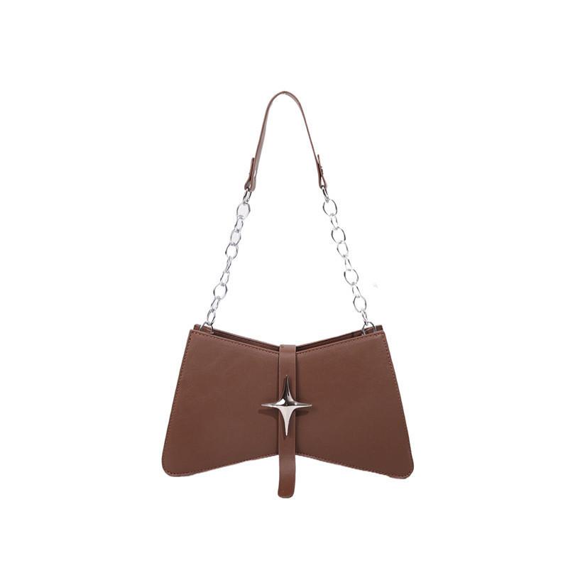 

Fashionable Pu Leather Shoulder Bag With Chain Strap коричневий