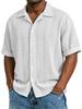 Mens Jacquard Short Sleeve Casual Loose Lapel Solid Vacation Beach Shirt