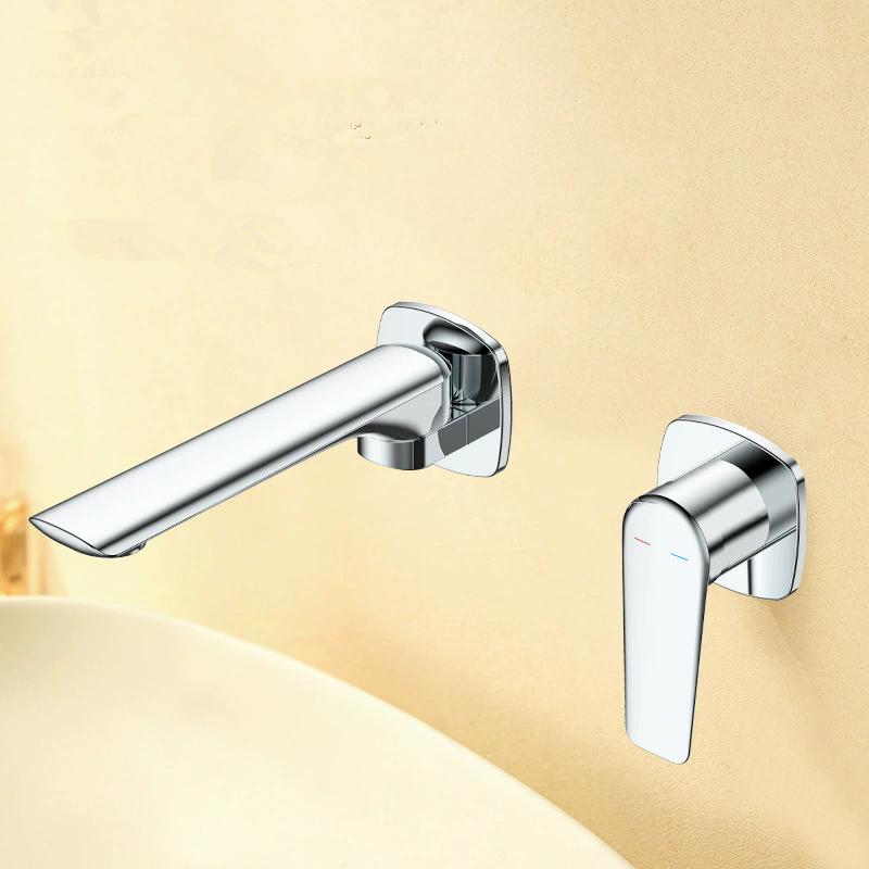 Brushed Gold Widespread Bathroom Faucet Gray Basin Faucet Wall Mounted Two Hole Nickel Sink Mixer Brass hot cold Black Sink Tap