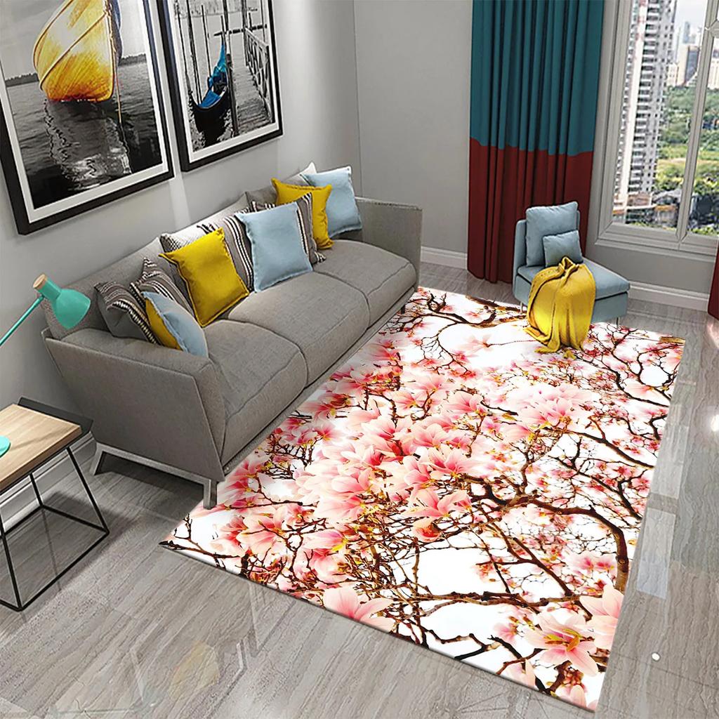 Magnolienblüten Teppich Rosa und Weiß Blumenteppiche Fußmatten Schlafzimmerdeko Bodenteppiche für Badezimmer Küche Eingang Rutschfester Teppich