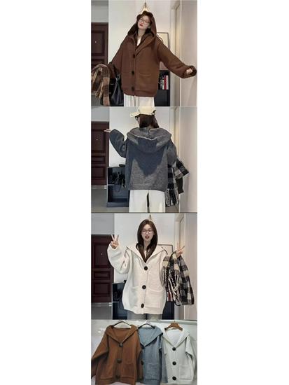 Korean Style Soft Wool Blend Hooded Knit Cardigan for Autumn/Winter