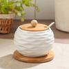 Sturdy Ceramic Condiment Canisters Stylish Ceramic Seasoning Jars with Bamboo Lids for Barbecue Parties and Camping