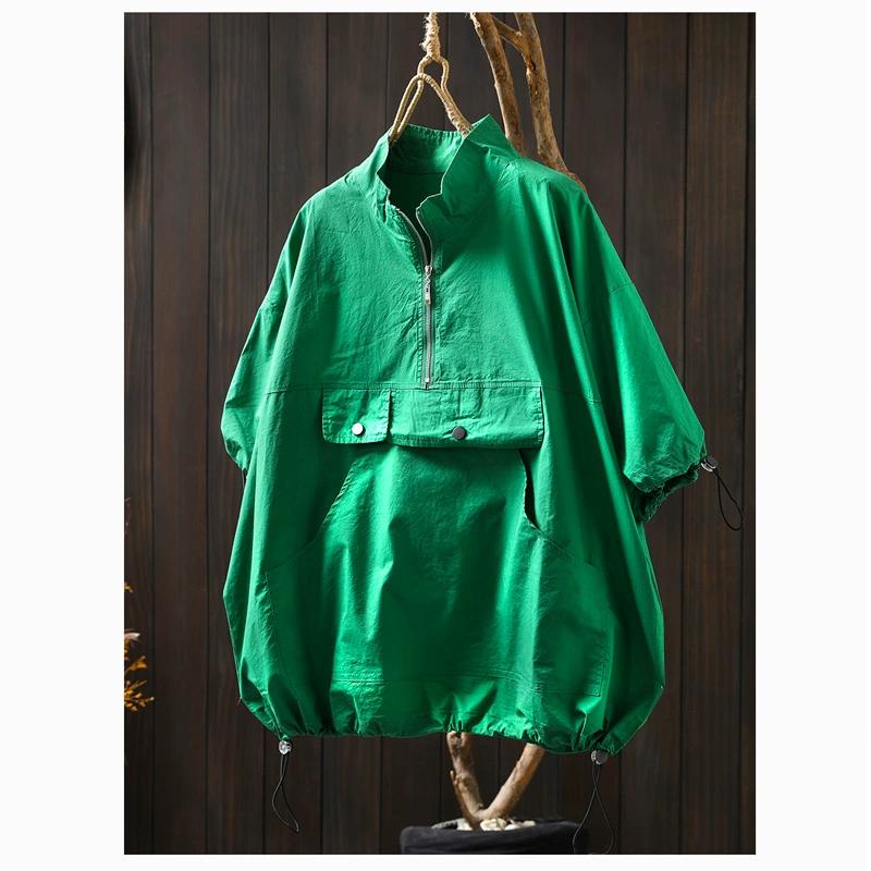 

DIMANAF 2025 Летняя футболка женская с коротким рукавом и длинными пуговицами свободные топы футболки One Size зелёный