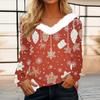 Women's Fashion Long Sleeve Christmas V-Neck Printed Party Furry Top