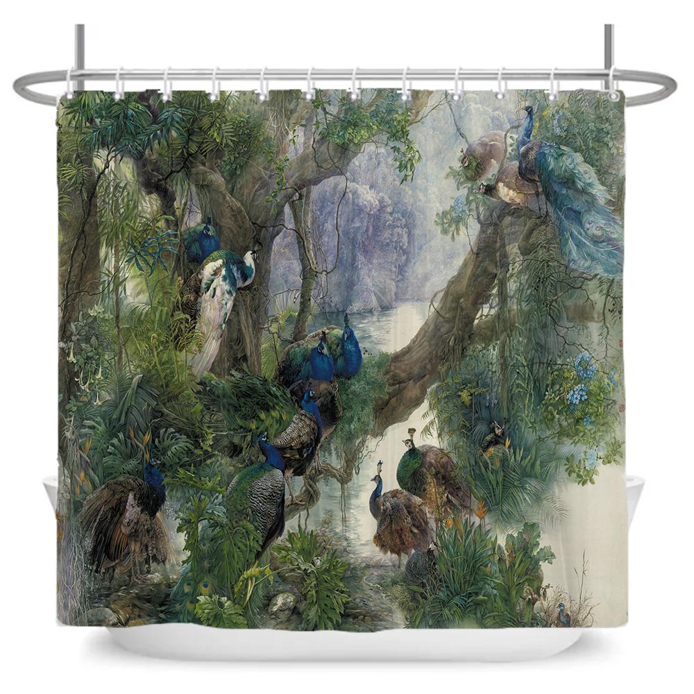 Japanese style Flower and Bird Plants Shower Curtain 3D Flowers Polyester fabric Bathroom Curtains Bath Screen Decor Curtain W90xH180cm