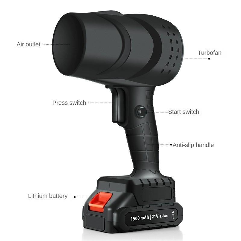 Ventilator Turbo Violent de Mare Putere, Uscător de Păr Portabil Wireless de Mare Viteză, Suflător Portabil de Mână pentru Exterior pentru Îndepărtarea Prafului cu Lame, Negru