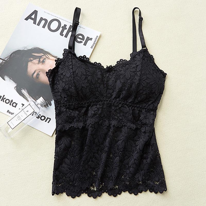 Lace Bra Tops Floral Lace Bralette Women Tanks Sexy Lingerie Non-wire Underwear Adjust Straps Camisoles Removable Pads Lingerie