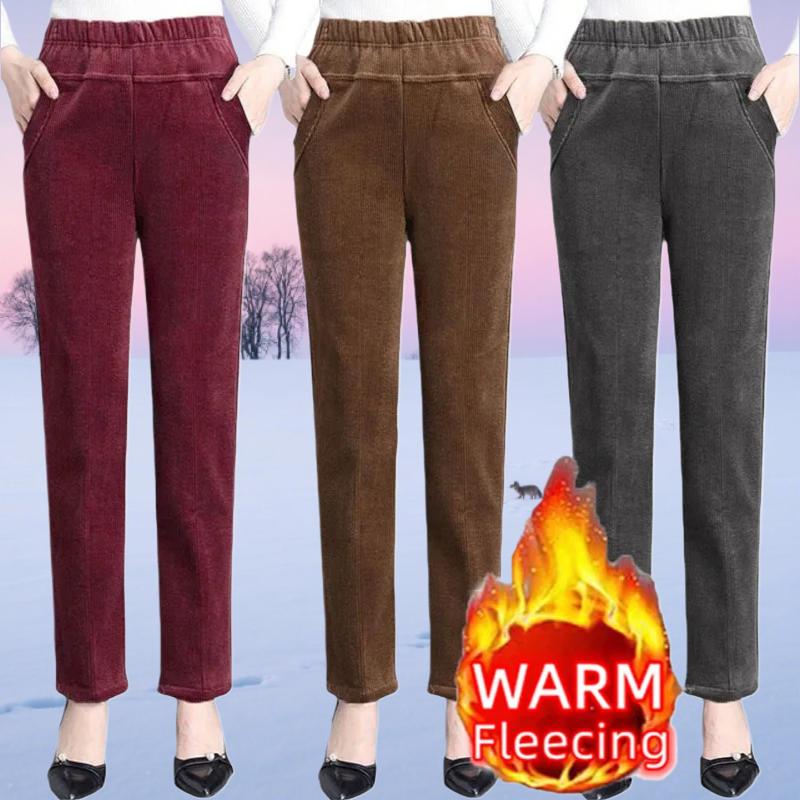 Autumn Winter Plush Thick Thin Elegant Women's Pants High Waist Fleece Pencil Pants Women Corduroy Leggings Office Lady Trousers