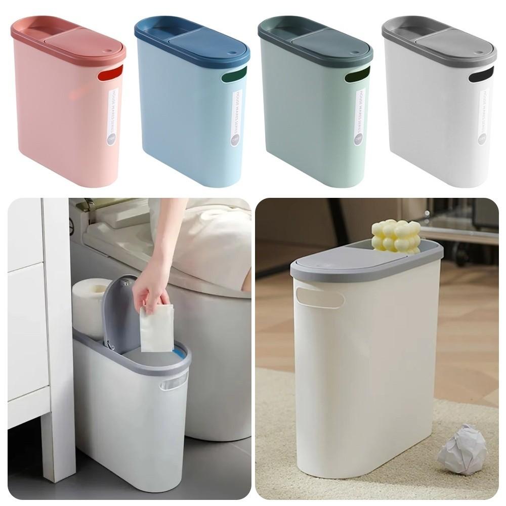 10L Trash Can Plastic Rubbish Bin Creative Semi Automatic Garbage Bin  Small Bathroom Storage